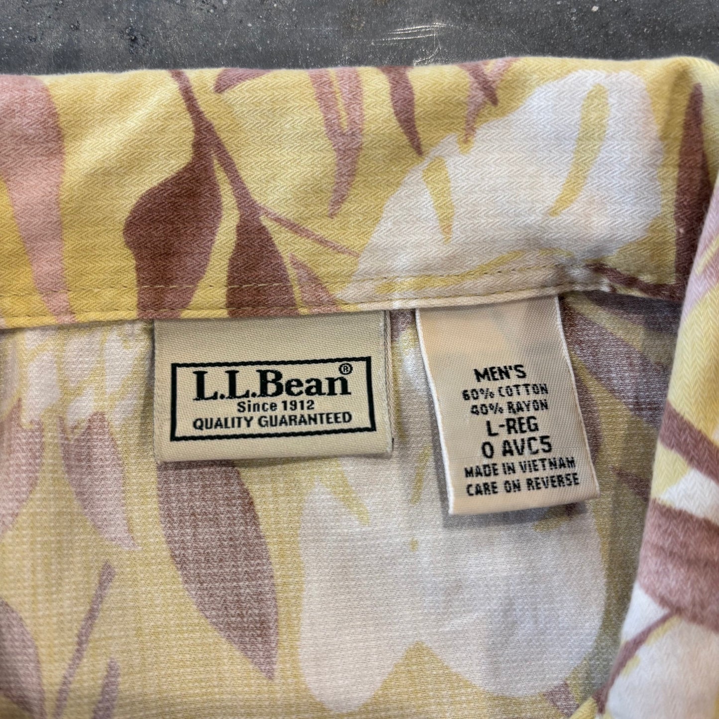 00's L.L.Bean エルエルビーン トロピカル柄 オープンカラー レーヨン混 アロハシャツ 黄色 (L)/B3658SH-SO