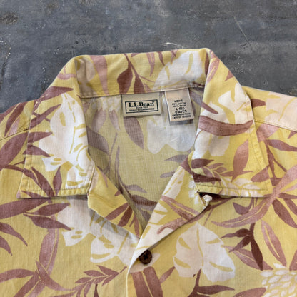 00's L.L.Bean エルエルビーン トロピカル柄 オープンカラー レーヨン混 アロハシャツ 黄色 (L)/B3658SH-SO