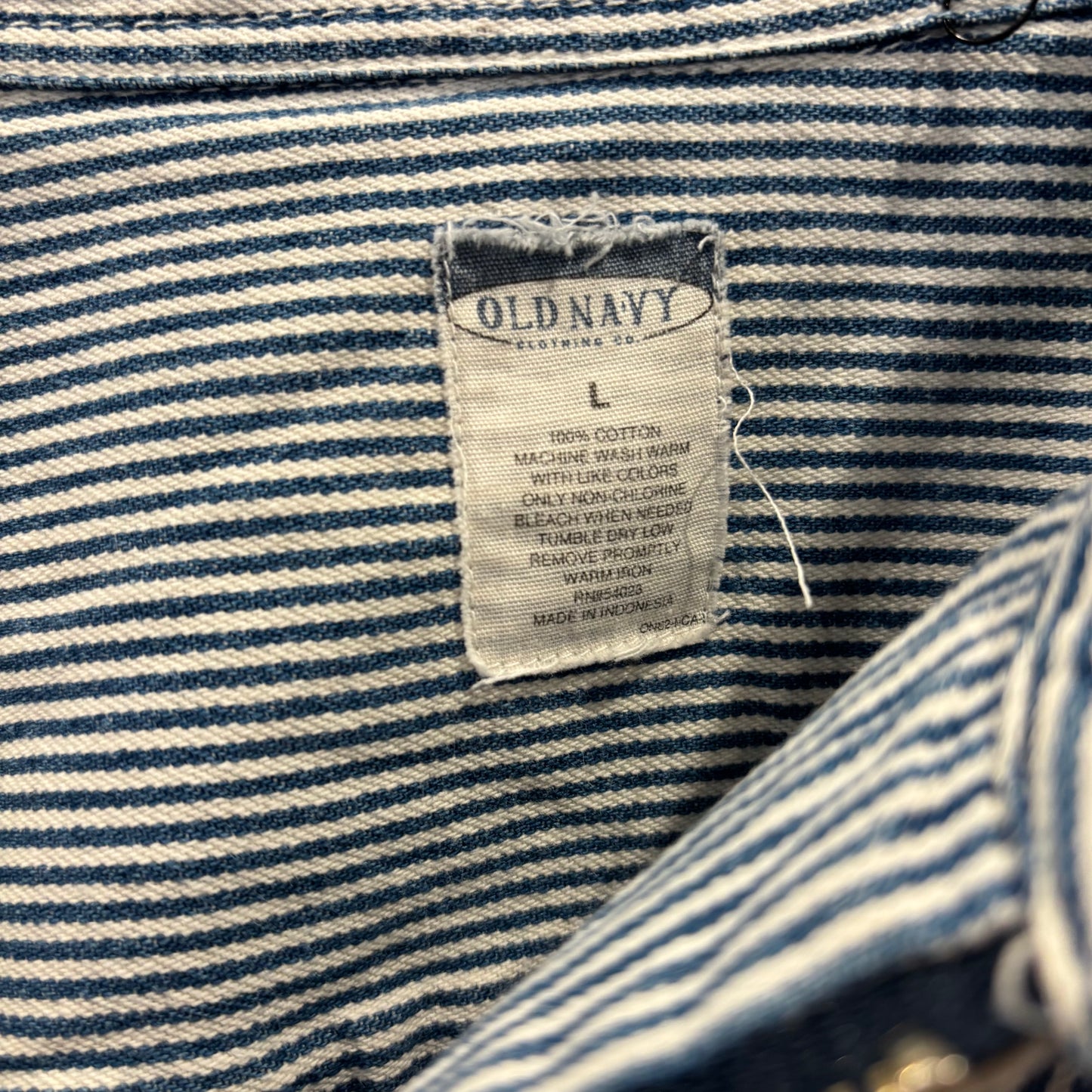 90's~ OLD NAVY ヒッコリーストライプ フルジップシャツジャケット 青白 (L)/B4133O-SO