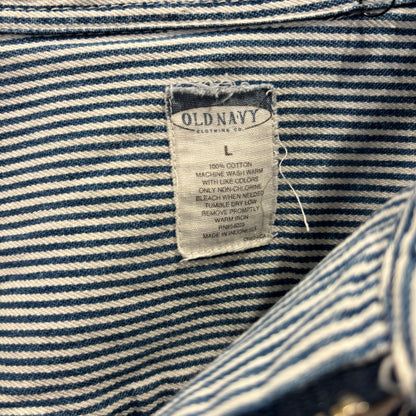 90's~ OLD NAVY ヒッコリーストライプ フルジップシャツジャケット 青白 (L)/B4133O-SO