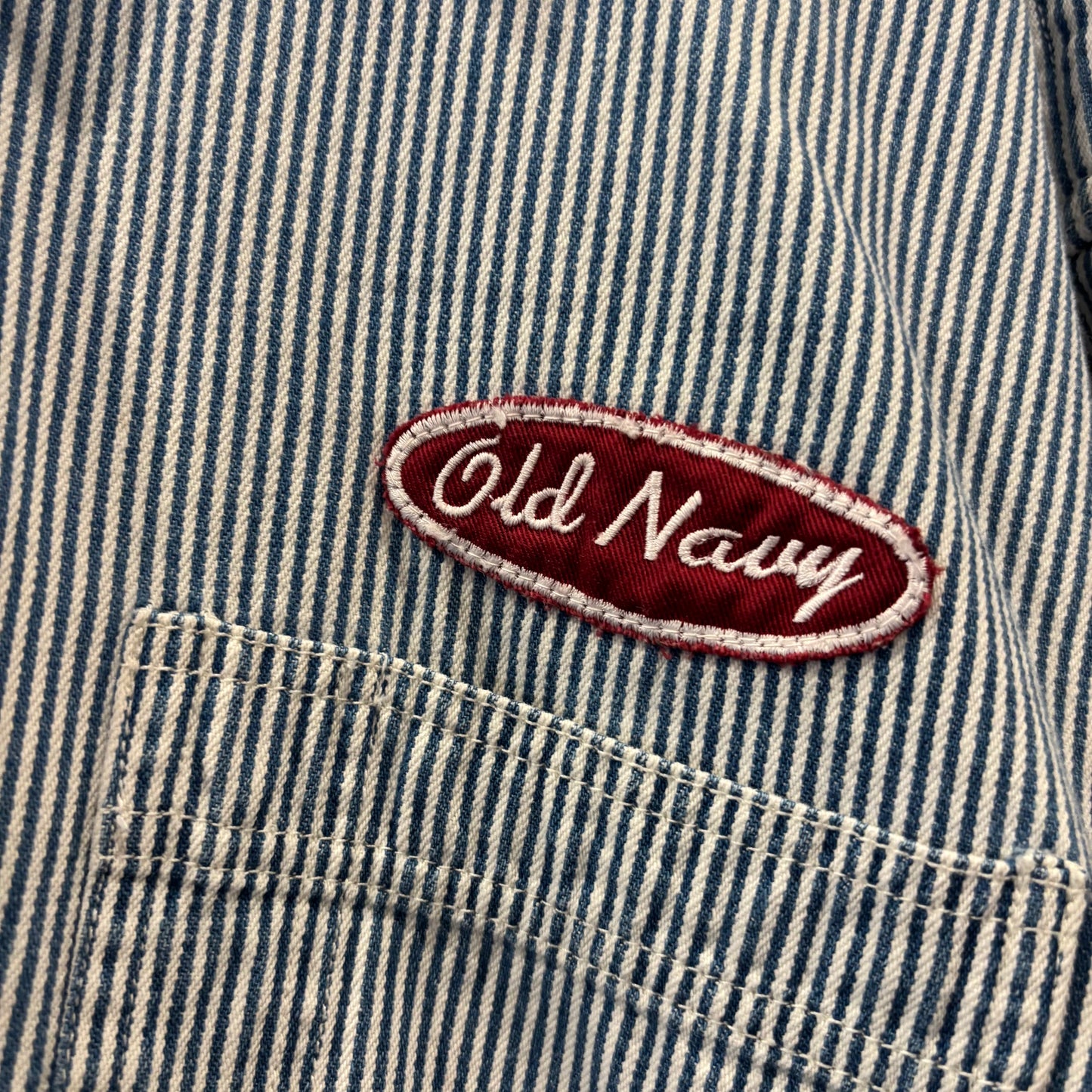 90's~ OLD NAVY ヒッコリーストライプ フルジップシャツジャケット 青白 (L)/B4133O-SO