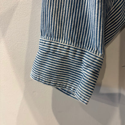 90's~ OLD NAVY ヒッコリーストライプ フルジップシャツジャケット 青白 (L)/B4133O-SO