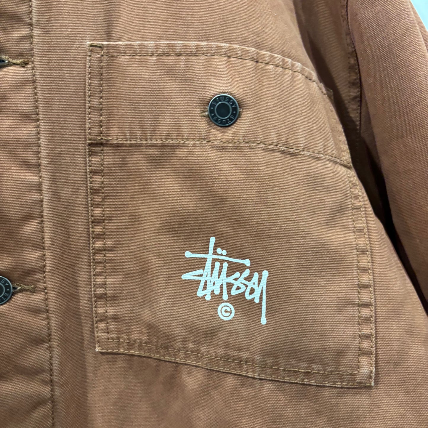 00's Stussy ロゴプリント  コットンカバーオール 茶 (L)/C0401J-SO