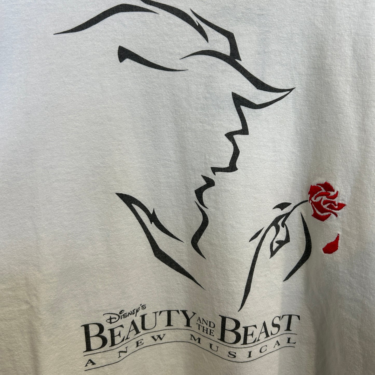 90's ディズニー 美女と野獣 ミュージカルTシャツ 白 (サイズ不明)/C1051T-SO