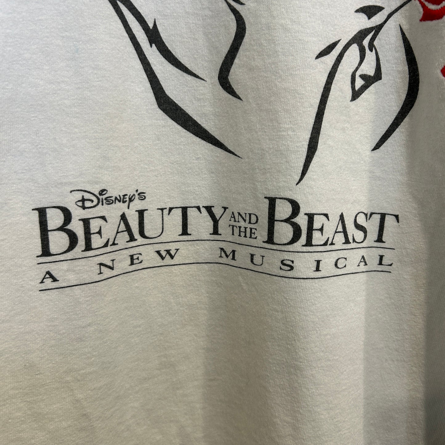 90's ディズニー 美女と野獣 ミュージカルTシャツ 白 (サイズ不明)/C1051T-SO