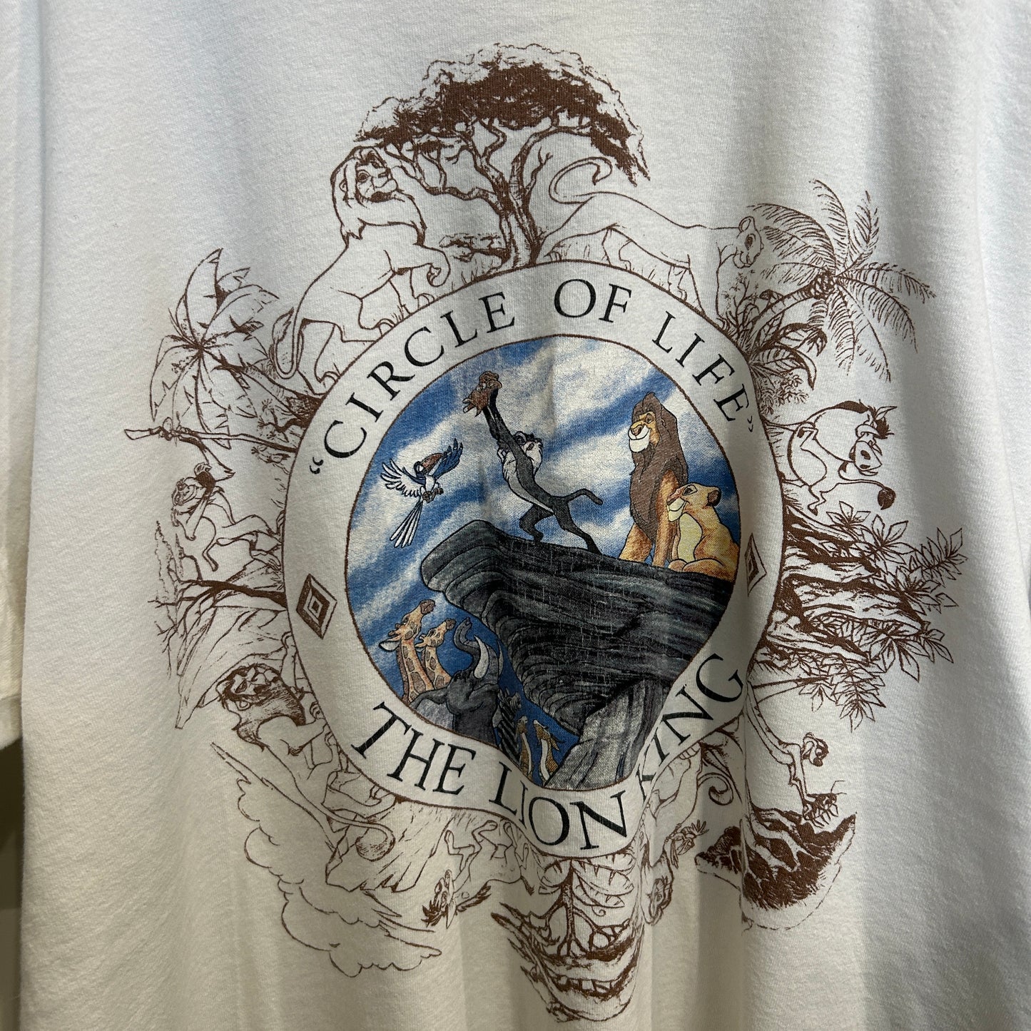 90's Disney ライオンキング サークル・オブ・ライフ キャラクターTシャツ 白 (XL)/B2899T-SO