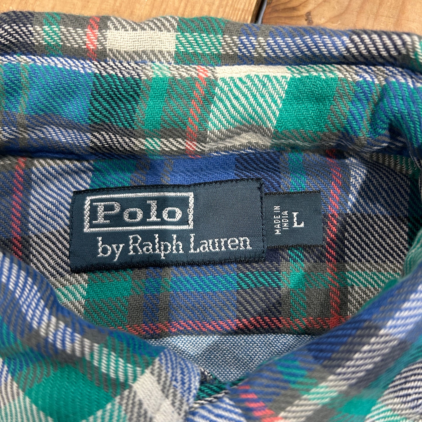 00's Polo ラルフローレン ツイルマドラスチェックシャツ 青緑白(L)/B3065SH-SO