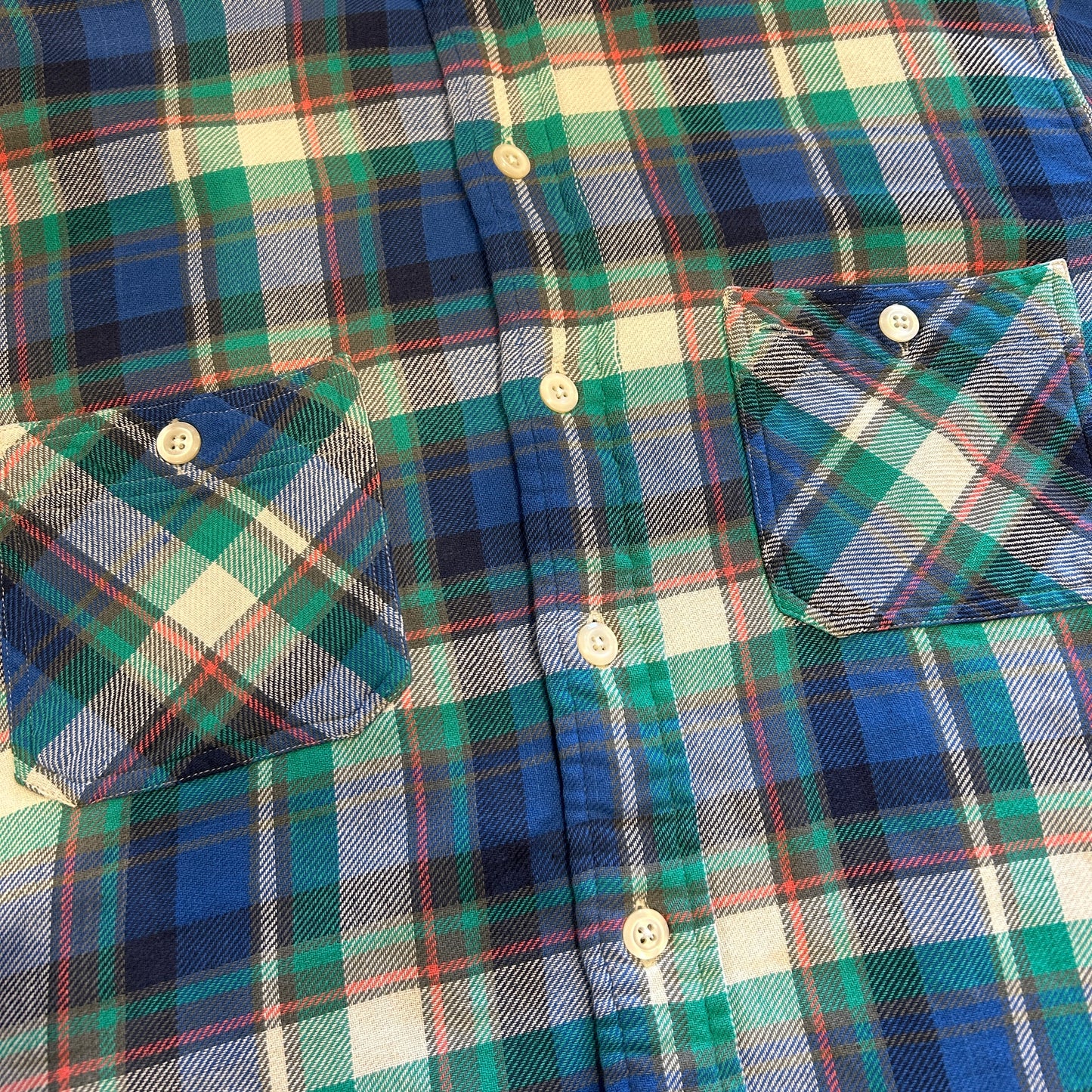 00's Polo ラルフローレン ツイルマドラスチェックシャツ 青緑白(L)/B3065SH-SO