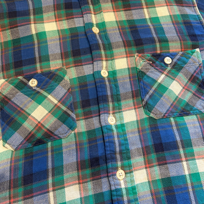 00's Polo ラルフローレン ツイルマドラスチェックシャツ 青緑白(L)/B3065SH-SO