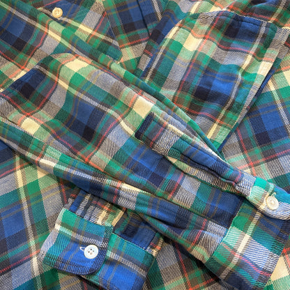 00's Polo ラルフローレン ツイルマドラスチェックシャツ 青緑白(L)/B3065SH-SO