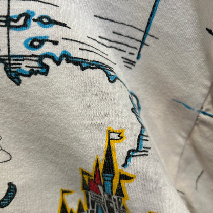 90's Disney ミッキーマウス ウォルト・ディズニー・ワールド マップ キャラクターTシャツ 白 (サイズ不明)/C1054T-SO