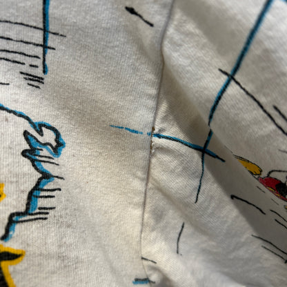 90's Disney ミッキーマウス ウォルト・ディズニー・ワールド マップ キャラクターTシャツ 白 (サイズ不明)/C1054T-SO