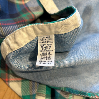 00's Polo ラルフローレン ツイルマドラスチェックシャツ 青緑白(L)/B3065SH-SO