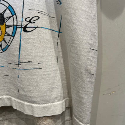 90's Disney ミッキーマウス ウォルト・ディズニー・ワールド マップ キャラクターTシャツ 白 (サイズ不明)/C1054T-SO