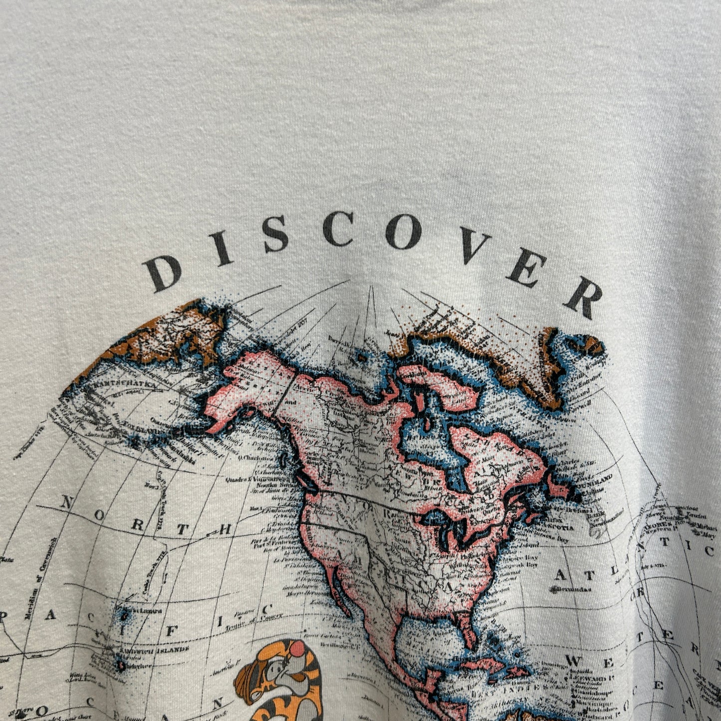90's Disney "It's a small world" ティガー マッププリントTシャツ 白 (サイズ不明)/C1055T-SO