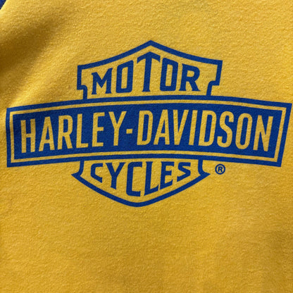 00's Harley-Davidson Museum ハーレーダビッドソンミュージアム 薄手スウェット マスタードイエロー / ヘザーブルー(M)/B0231R-SO