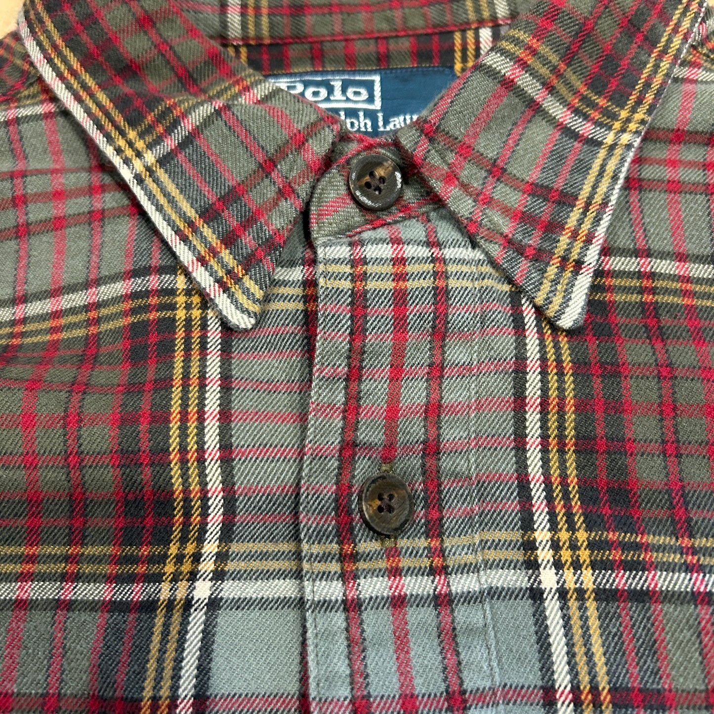 00's Polo ラルフローレン マチ付きチェックシャツ グレー赤(L)/A7923SH-SO