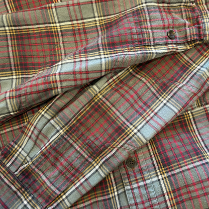 00's Polo ラルフローレン マチ付きチェックシャツ グレー赤(L)/A7923SH-SO