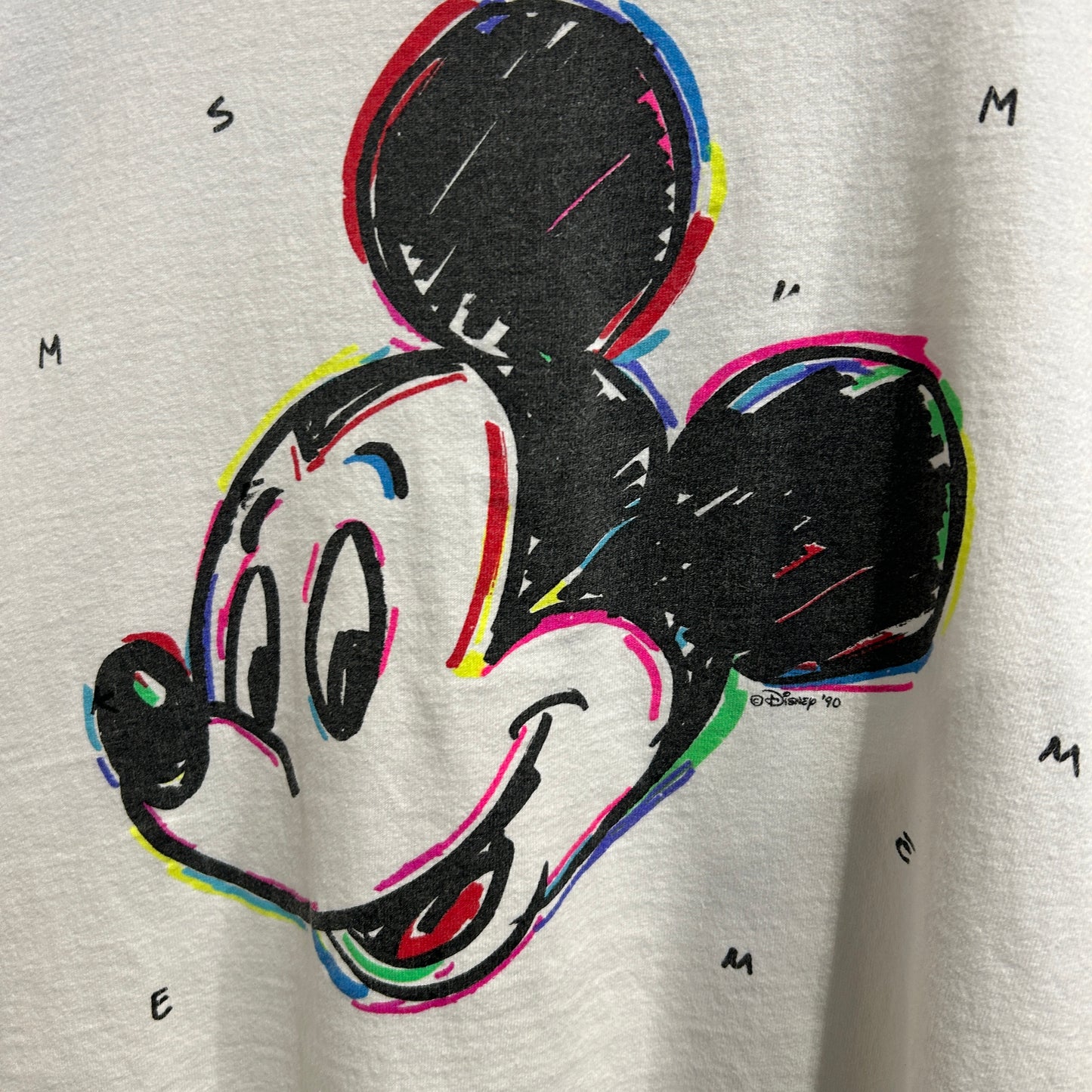 90's SDI ディズニー ミッキーマウス 総柄 キャラクターTシャツ 白 (XL)/A6408T-SO