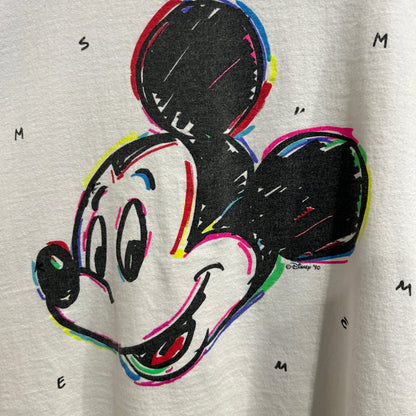 90's SDI ディズニー ミッキーマウス 総柄 キャラクターTシャツ 白 (XL)/A6408T-SO