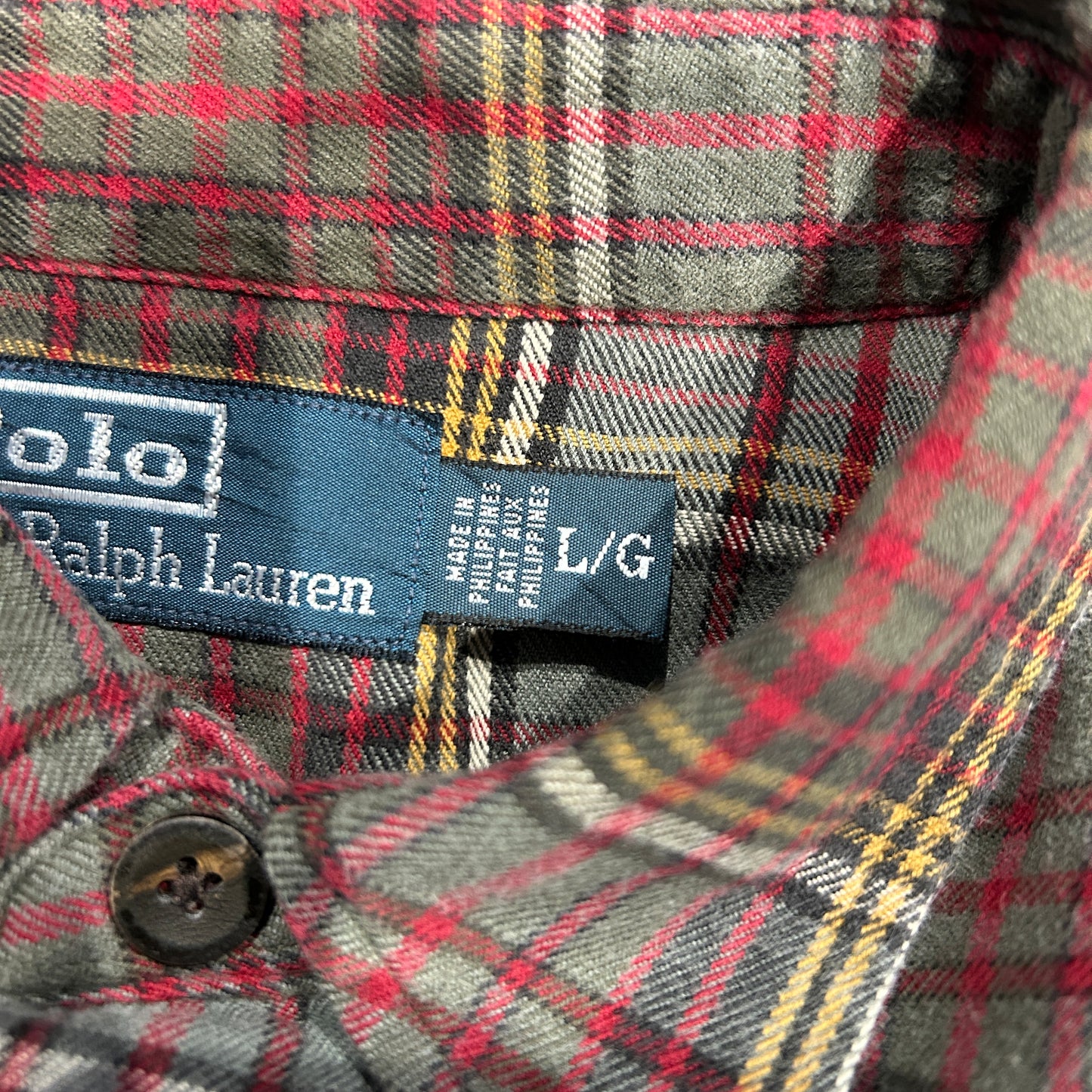 00's Polo ラルフローレン マチ付きチェックシャツ グレー赤(L)/A7923SH-SO