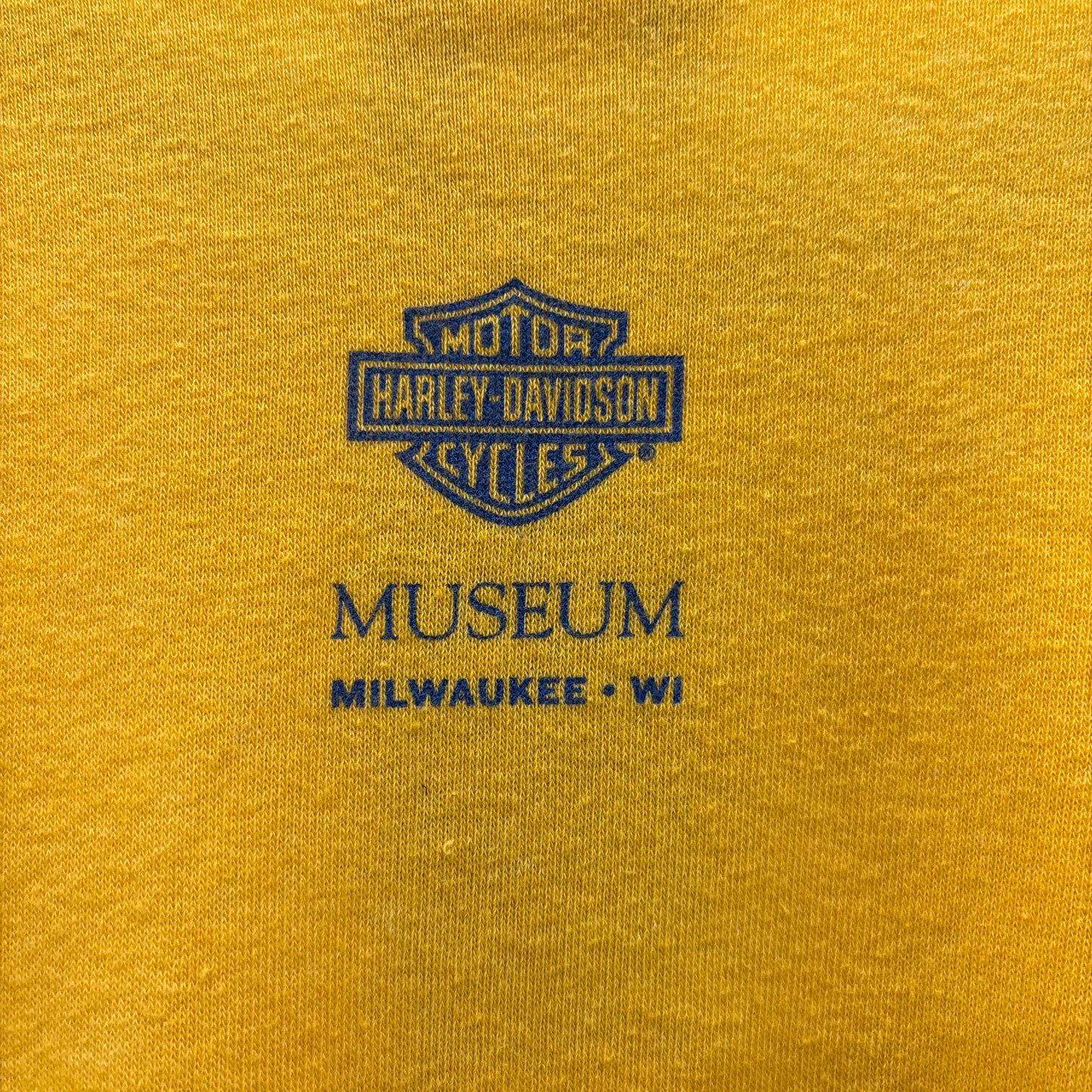 00's Harley-Davidson Museum ハーレーダビッドソンミュージアム 薄手スウェット マスタードイエロー / ヘザーブルー(M)/B0231R-SO