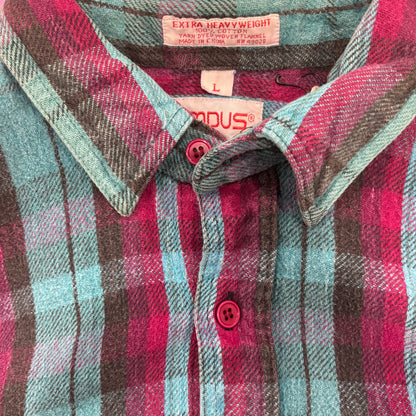 00's Campus ヘビーウェイト フランネルシャツ 赤黒水色 (L)/A8811S-SO