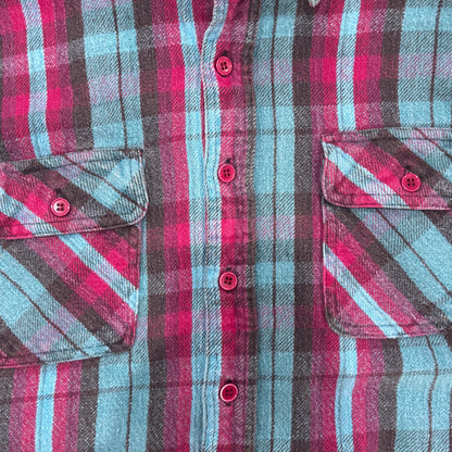 00's Campus ヘビーウェイト フランネルシャツ 赤黒水色 (L)/A8811S-SO