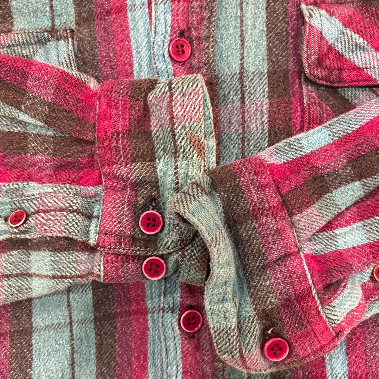 00's Campus ヘビーウェイト フランネルシャツ 赤黒水色 (L)/A8811S-SO