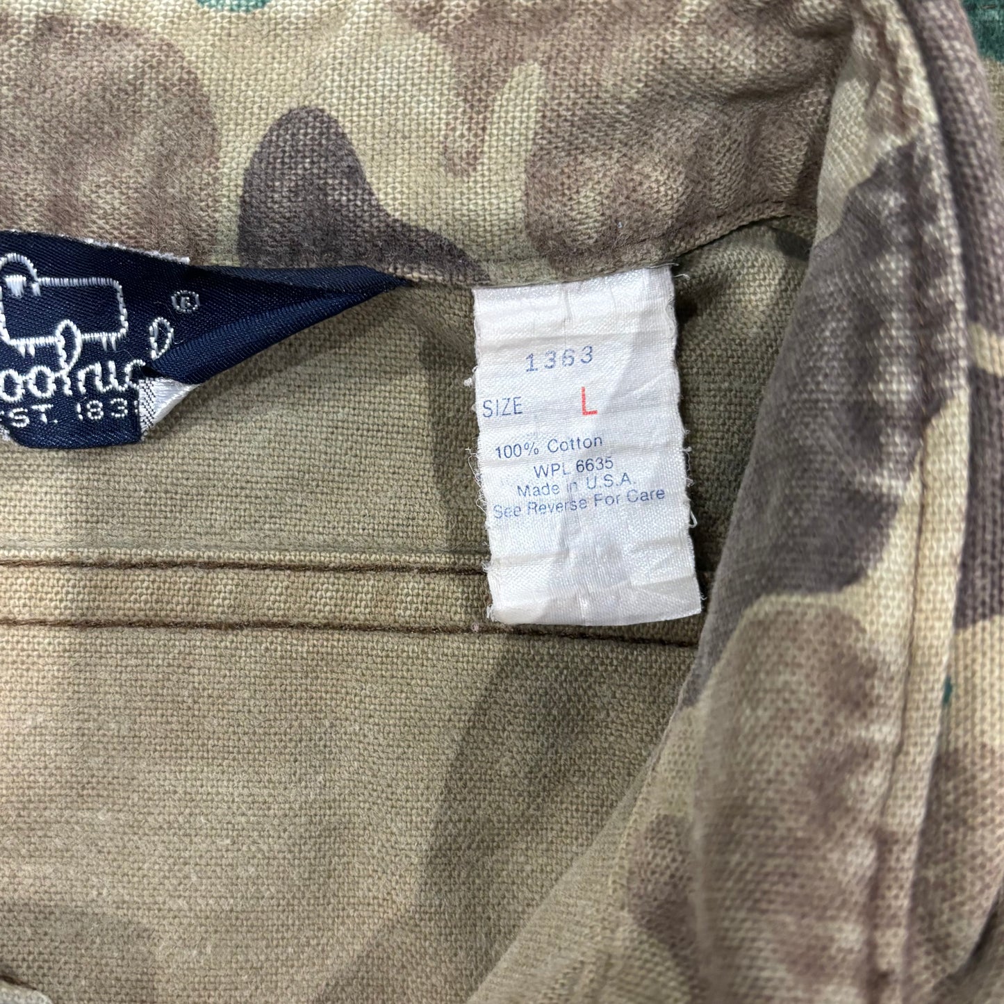 80's Wool Rich ダックハンターカモ コットンシャツ 茶緑黄土 (L)/A9002S-SO