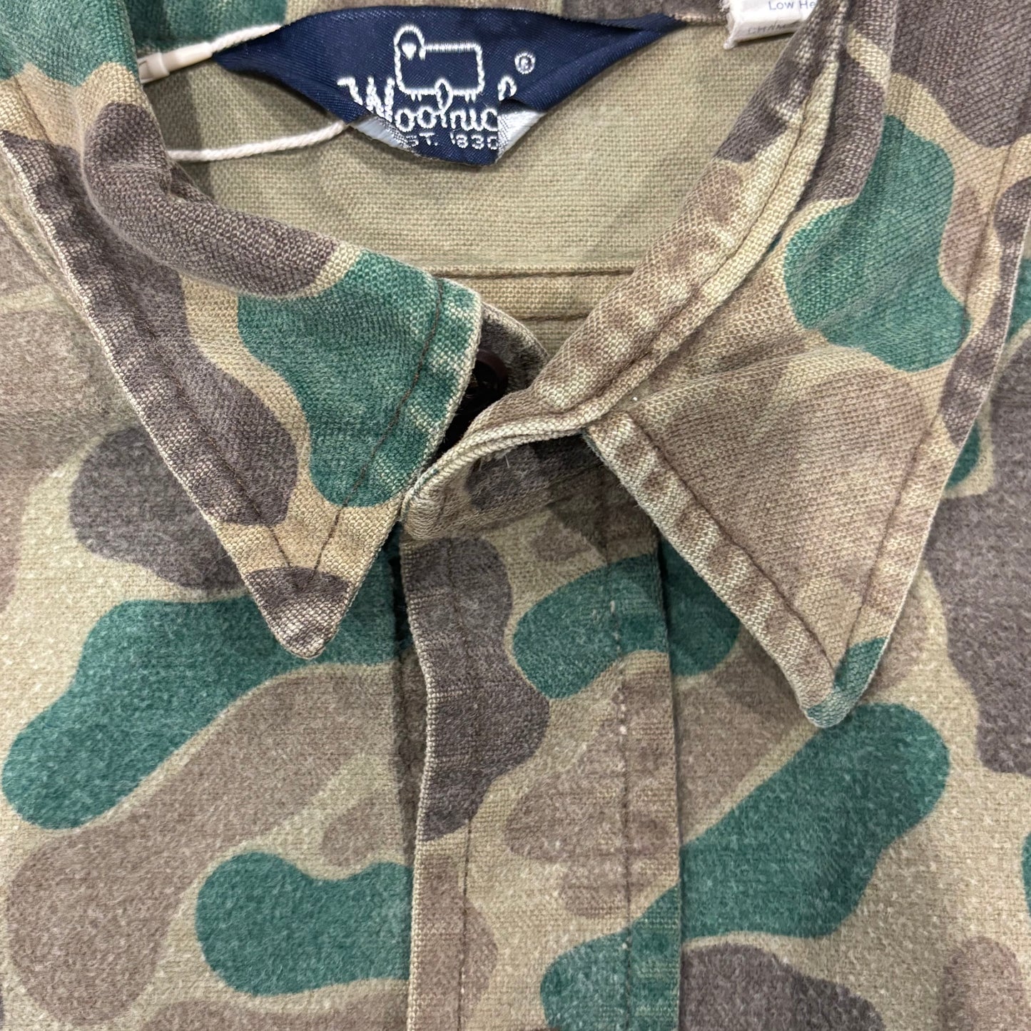 80's Wool Rich ダックハンターカモ コットンシャツ 茶緑黄土 (L)/A9002S-SO