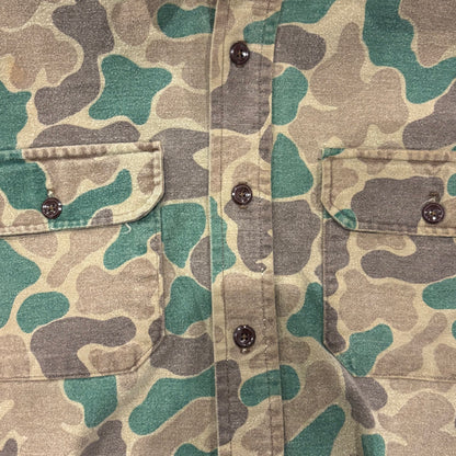 80's Wool Rich ダックハンターカモ コットンシャツ 茶緑黄土 (L)/A9002S-SO