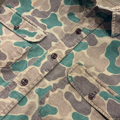 80's Wool Rich ダックハンターカモ コットンシャツ 茶緑黄土 (L)/A9002S-SO