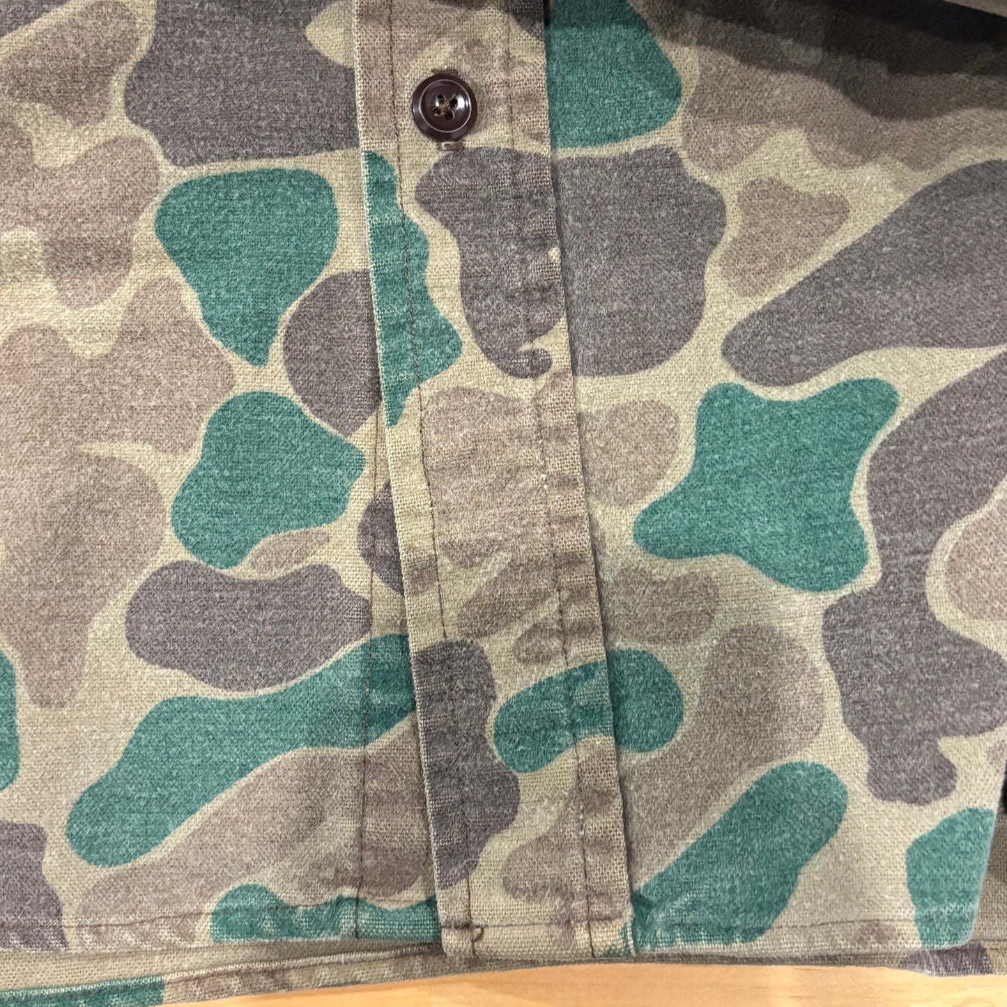 80's Wool Rich ダックハンターカモ コットンシャツ 茶緑黄土 (L)/A9002S-SO