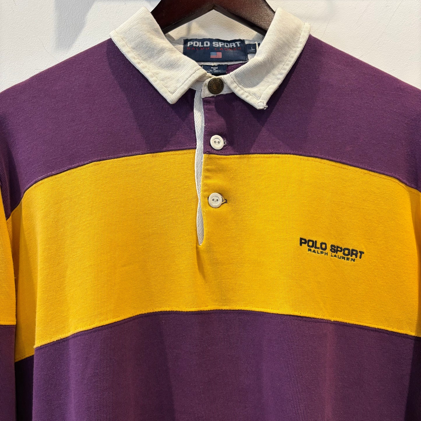90's Polo Sport ポロスポーツ ボーダーラガーシャツ パープル×イエロー (L)/B0096S-SO