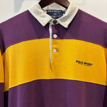 90's Polo Sport ポロスポーツ ボーダーラガーシャツ パープル×イエロー (L)/B0096S-SO