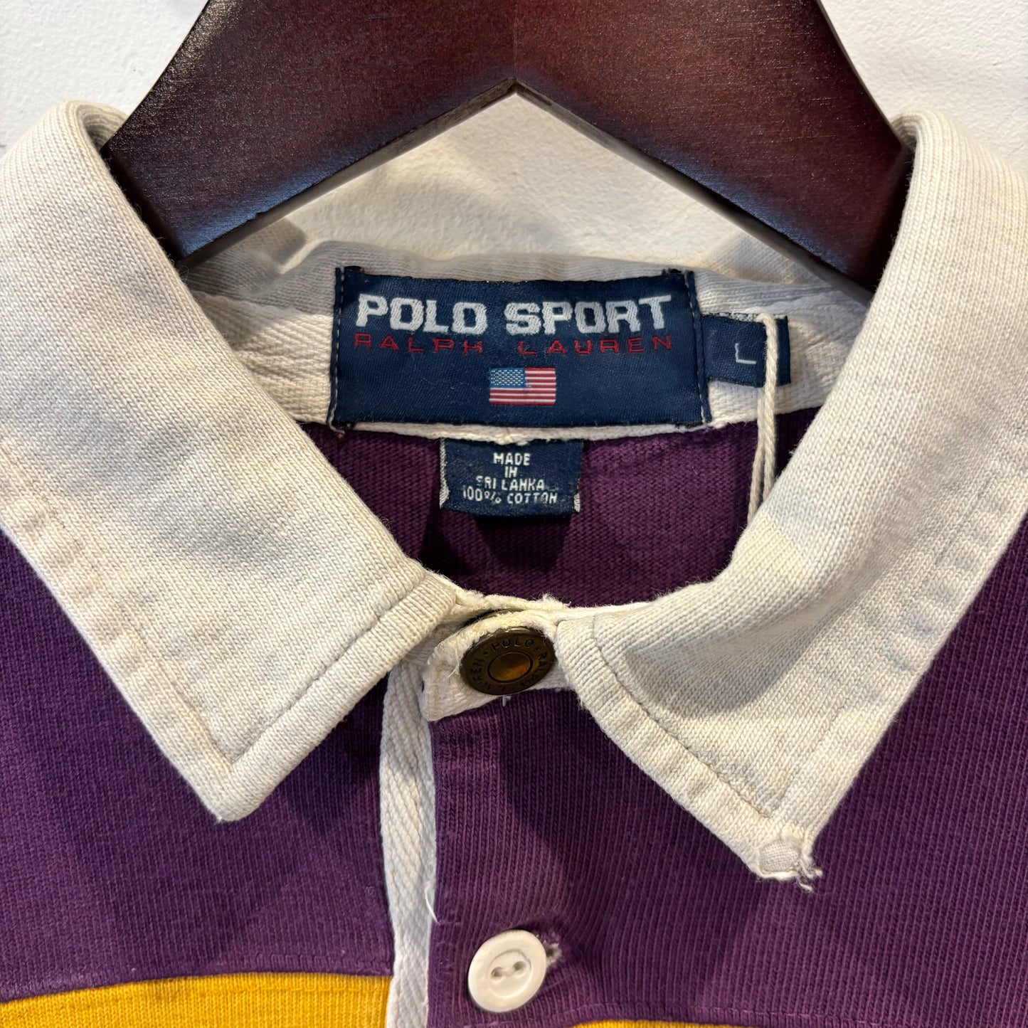 90's Polo Sport ポロスポーツ ボーダーラガーシャツ パープル×イエロー (L)/B0096S-SO