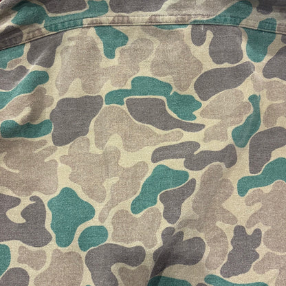 80's Wool Rich ダックハンターカモ コットンシャツ 茶緑黄土 (L)/A9002S-SO