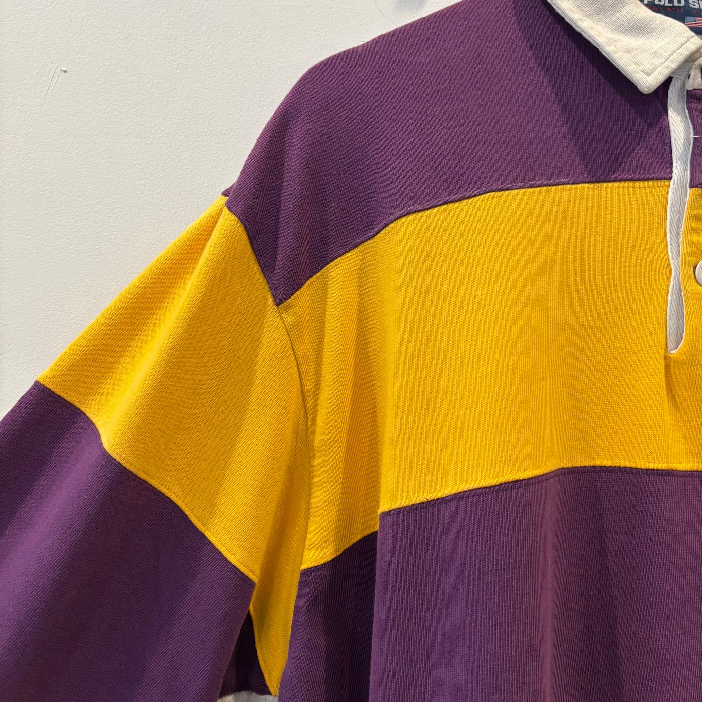 90's Polo Sport ポロスポーツ ボーダーラガーシャツ パープル×イエロー (L)/B0096S-SO