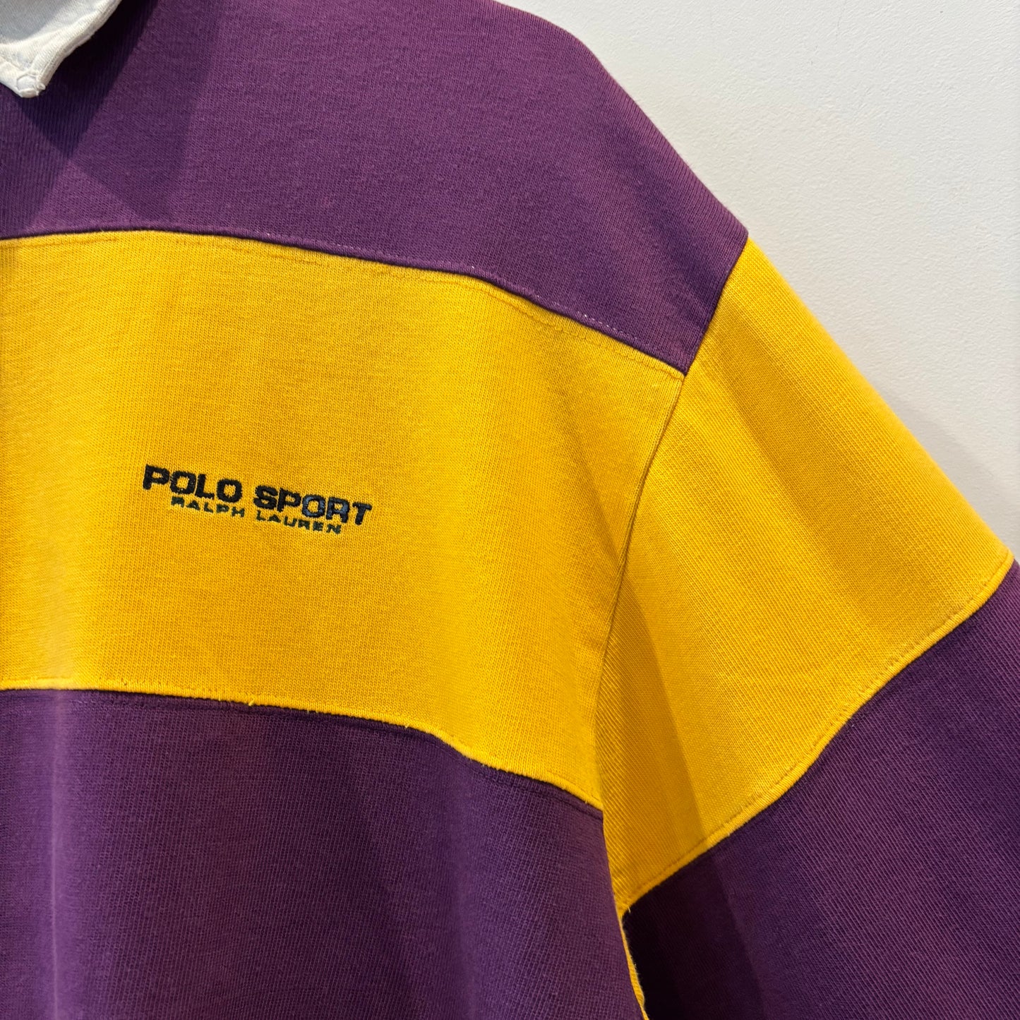 90's Polo Sport ポロスポーツ ボーダーラガーシャツ パープル×イエロー (L)/B0096S-SO