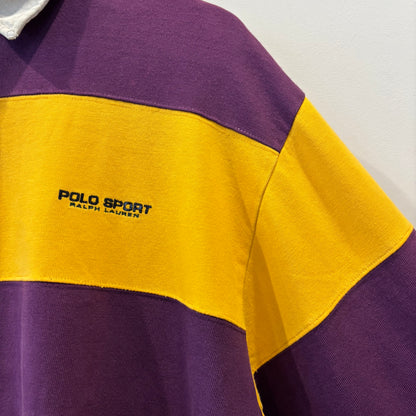 90's Polo Sport ポロスポーツ ボーダーラガーシャツ パープル×イエロー (L)/B0096S-SO