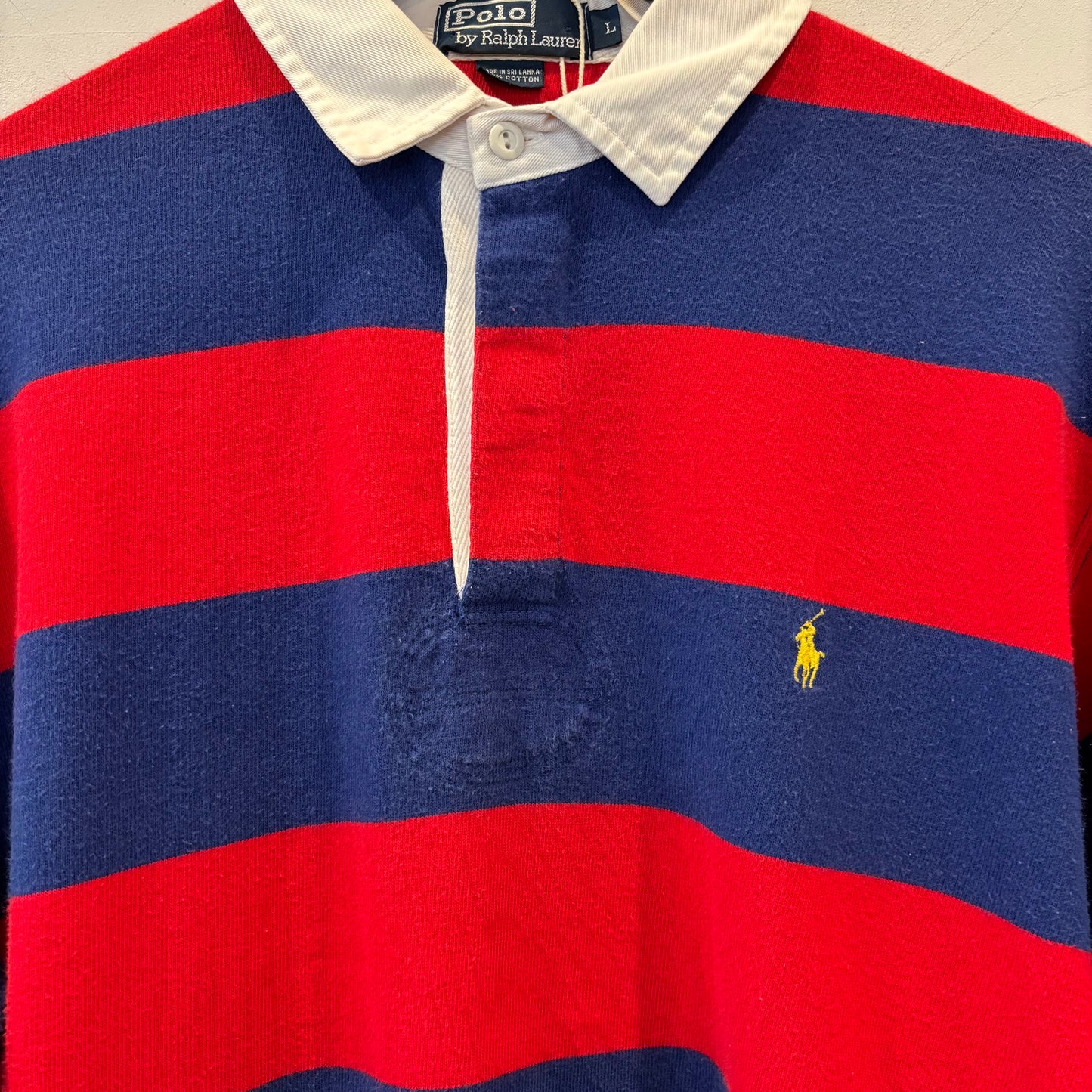 00's Polo by ralph lauren ラルフローレン ボーダーラガーシャツ 赤×ネイビー(L)/B0100T-SO
