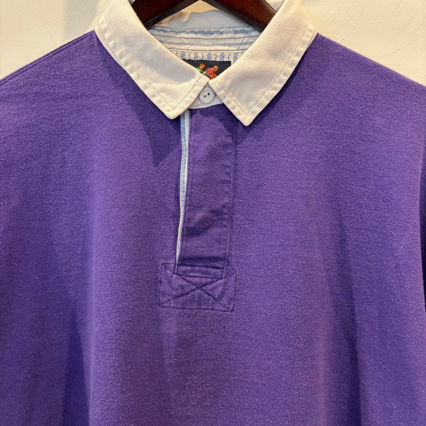 90's Lands'end ランズエンド ラガーシャツ 袖ボーダー 紫(L)/A7872T-SO