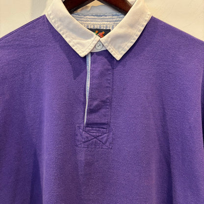 90's Lands'end ランズエンド ラガーシャツ 袖ボーダー 紫(L)/A7872T-SO