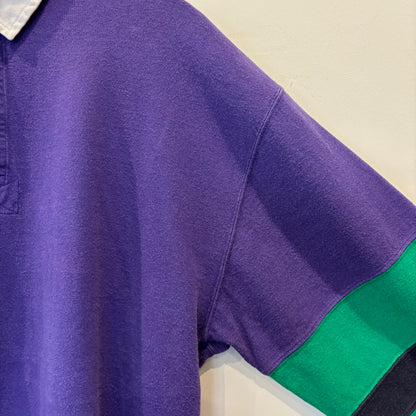 90's Lands'end ランズエンド ラガーシャツ 袖ボーダー 紫(L)/A7872T-SO
