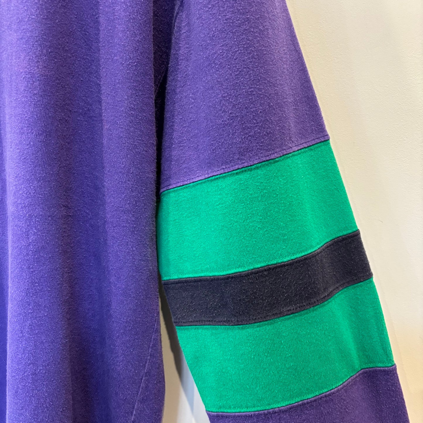 90's Lands'end ランズエンド ラガーシャツ 袖ボーダー 紫(L)/A7872T-SO