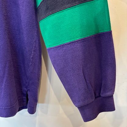 90's Lands'end ランズエンド ラガーシャツ 袖ボーダー 紫(L)/A7872T-SO