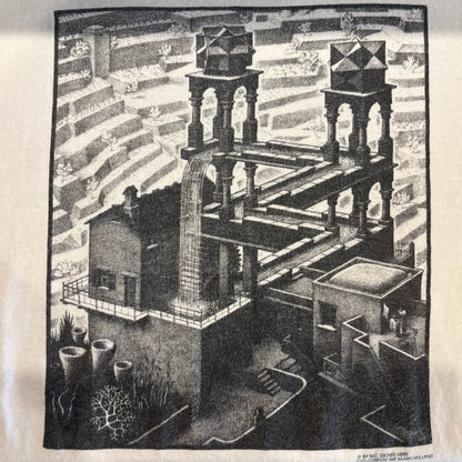 80's SOF TEE M.C.エッシャー "滝” アートTシャツ 白 (XXL)/A6658T-SO