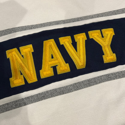 90's SOFEE USNAVY 刺繍ロゴラインスウェット 白紺(L)/B2355S-SO