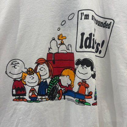 90's スヌーピー&フレンズ "I'm surrounded by Idiots!" キャラクターTシャツ 白 (XL)/C0857T-SO